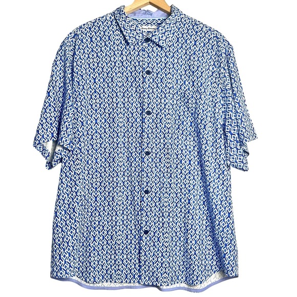MSRP $148 TOMMY BAHAMA Coasta Geo Pattern 100% Silk Button-Up Shirt Blue xxl 2xl